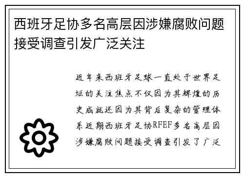西班牙足协多名高层因涉嫌腐败问题接受调查引发广泛关注