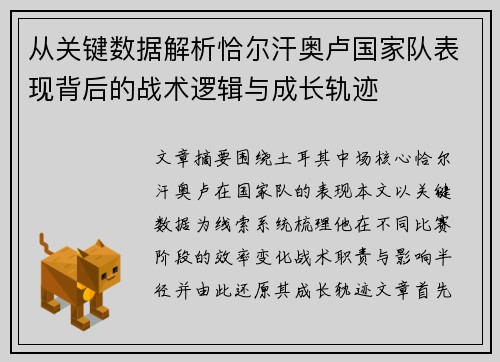 从关键数据解析恰尔汗奥卢国家队表现背后的战术逻辑与成长轨迹